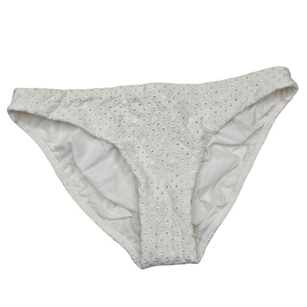 PilyQ White Eyelet Lace Bikini Bottom Womens M Swimwear New